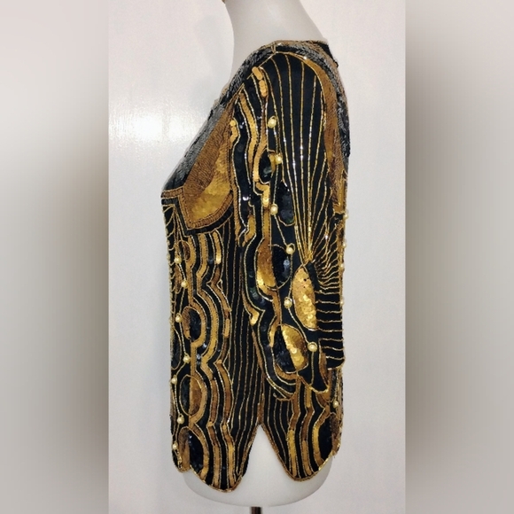 ART DECO GOLD AND BLACK SEQUIN TOP - Picture 3 of 12